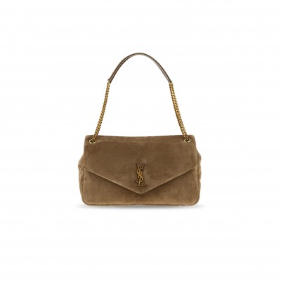 YSL CALYPSO LARGE CHAIN SHOULDER BAG IN SUEDE IN BROWN  (38*21*10cm)